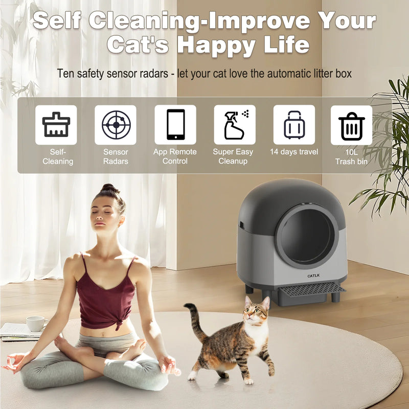 Ultimate Self-Cleaning Cat Litter Box - 100L Large Automatic Solution for Multi-Cat Households, Sleek Black Design