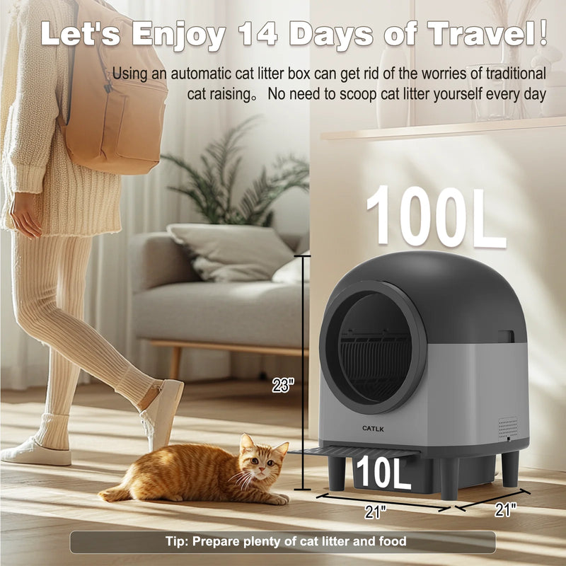 Ultimate Self-Cleaning Cat Litter Box - 100L Large Automatic Solution for Multi-Cat Households, Sleek Black Design