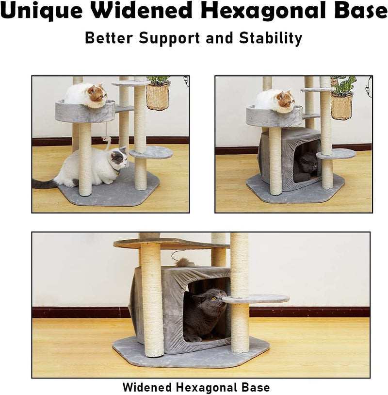 52'' Cat Tree Cat Tower with Scratching Post/Condo/Perch/Platform,Tall Cat Tree for Large Cats and Kitties, Cat Tree House for Indoor Cats